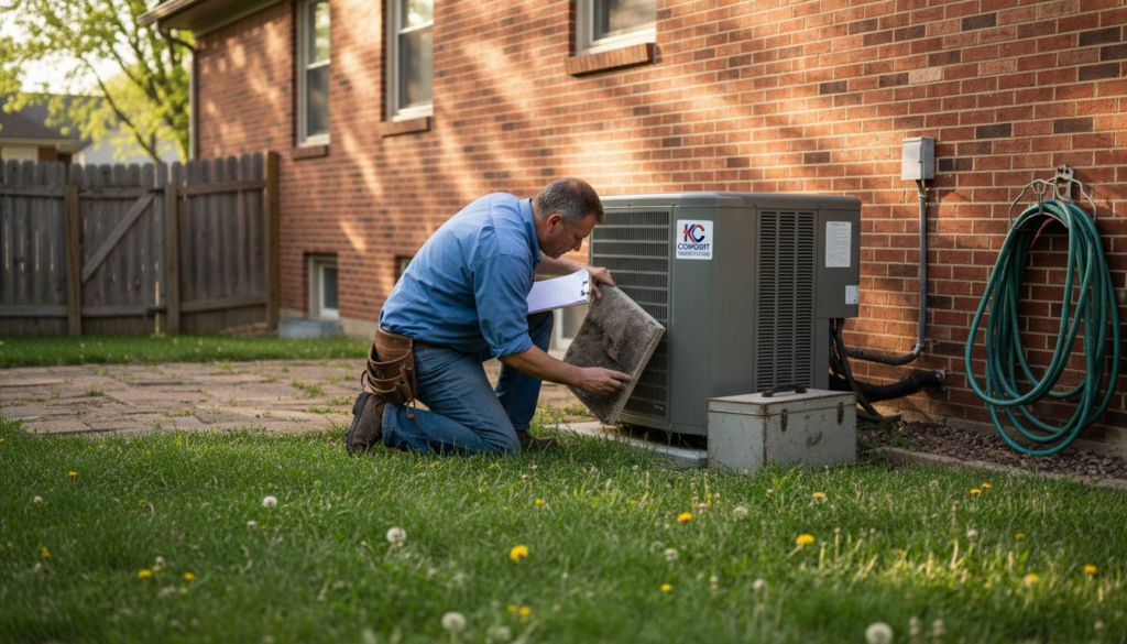HVAC technician servicing outdoor AC unit