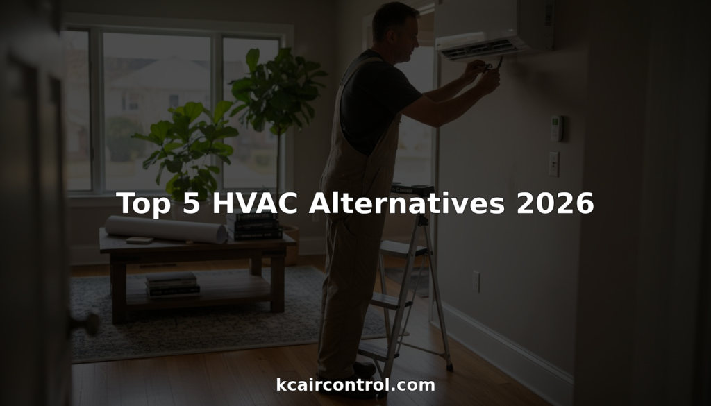 Technician installing HVAC alternative in living room