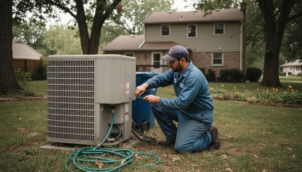 AC technician servicing Kansas City home unit