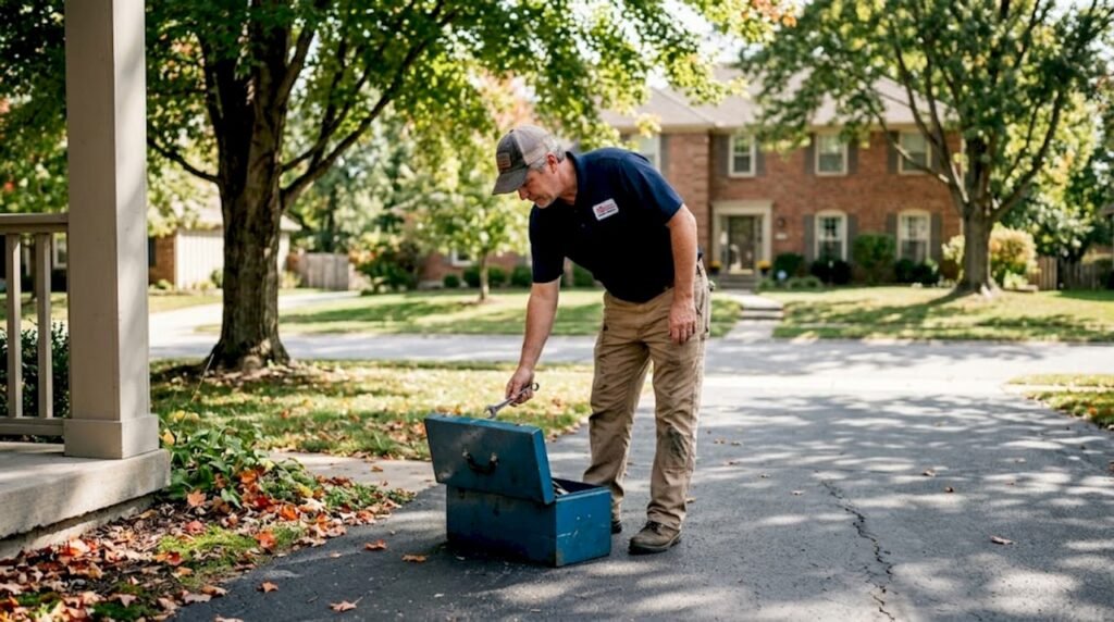 HVAC technician working outside Kansas City home