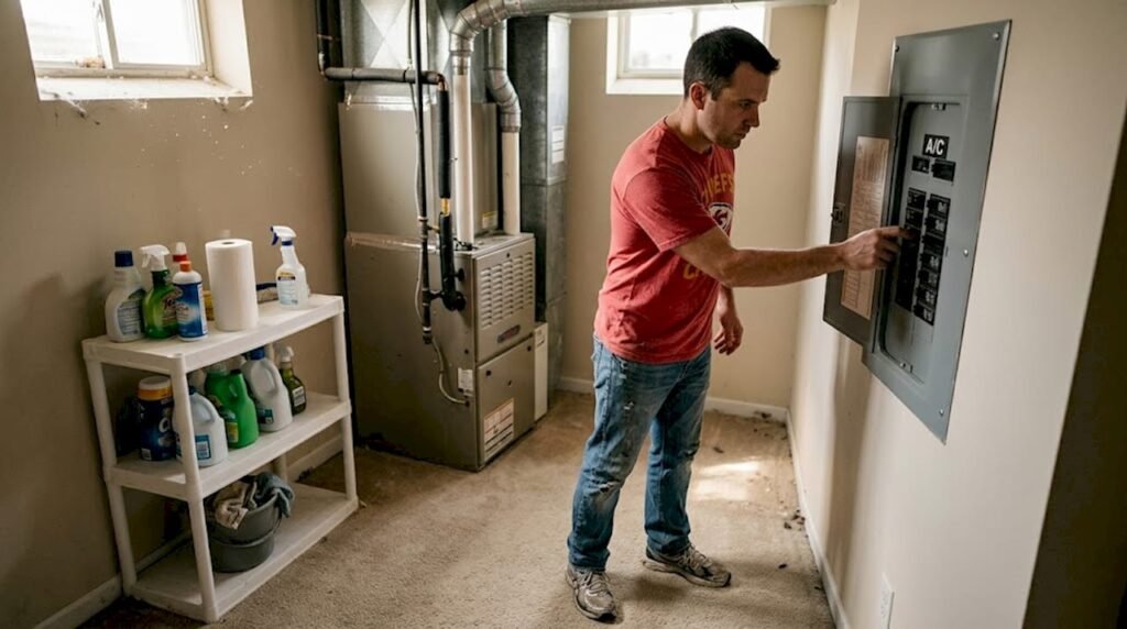 Homeowner switching off AC power before repairs
