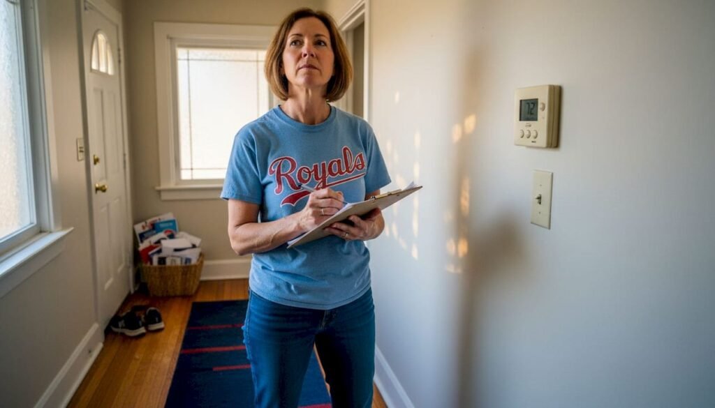 Homeowner reviewing HVAC notes in hallway