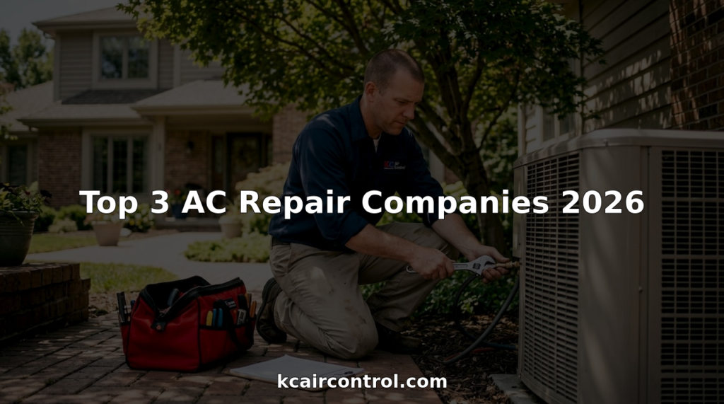 HVAC technician repairing AC unit at suburban home
