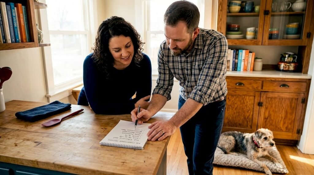 Kansas City couple discusses air conditioner replacement in living room