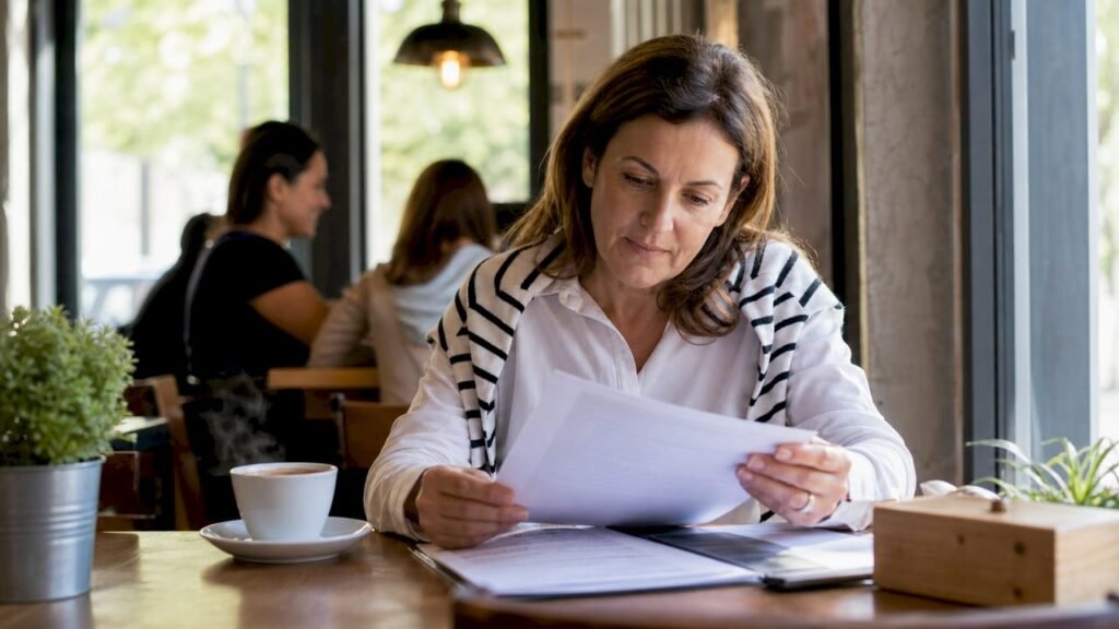 Homeowner reviewing HVAC contracts at table