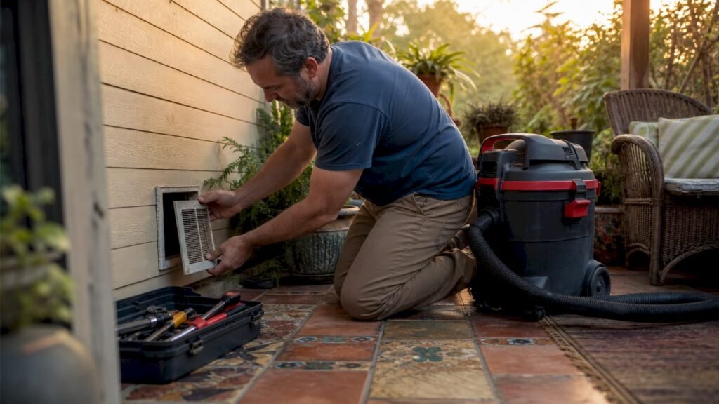 Homeowner removing vent cover for duct cleaning