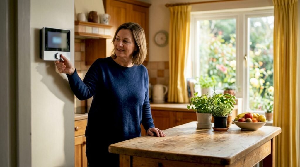 Woman adjusting home ventilation control panel