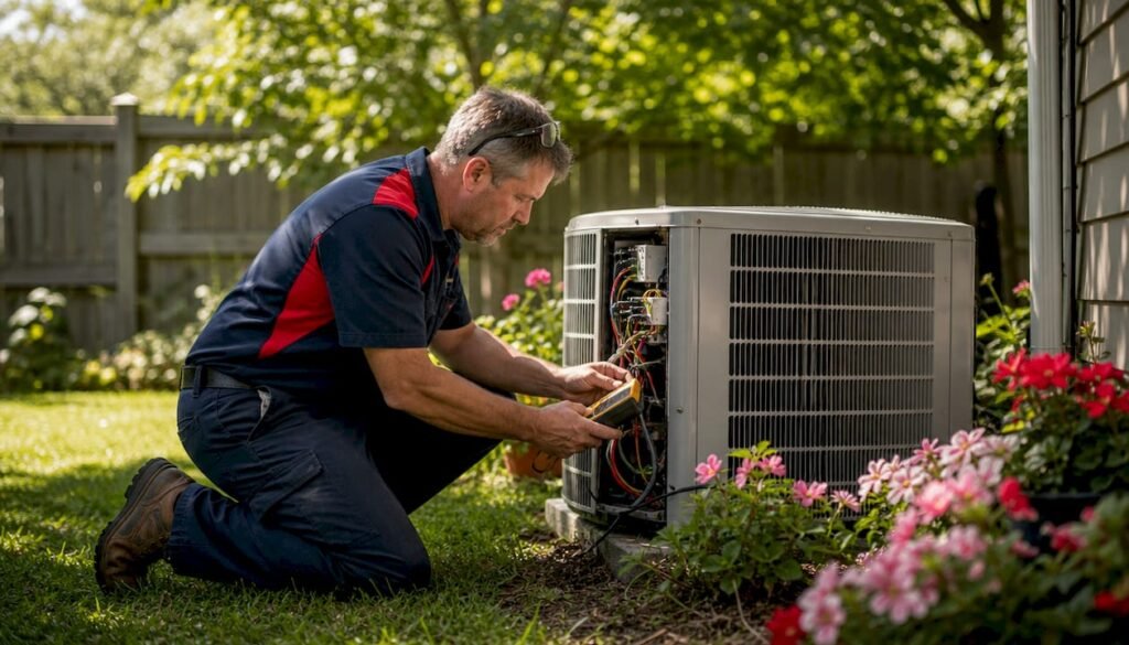HVAC technician inspecting residential furnace