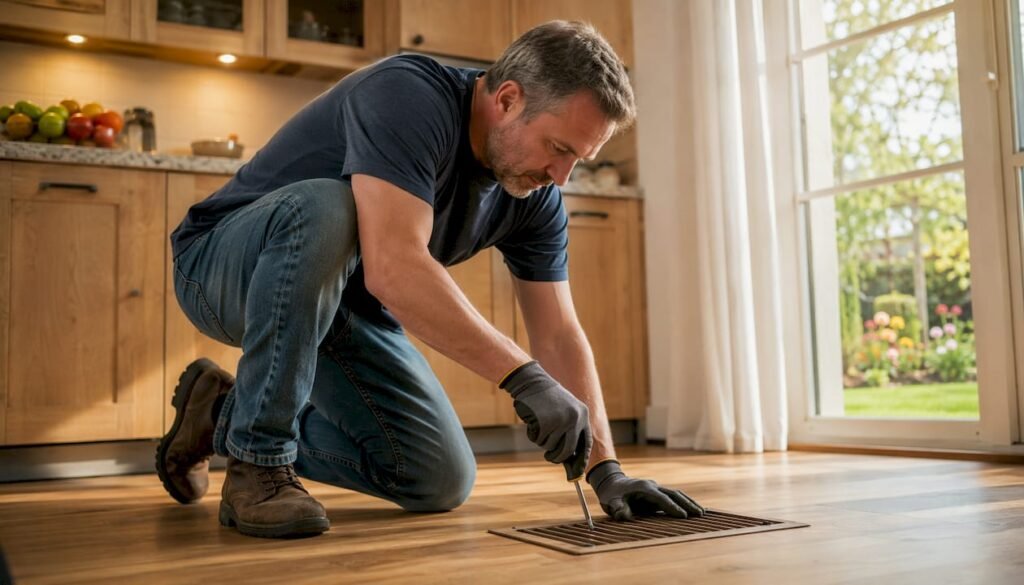 Homeowner removing air vent cover for cleaning