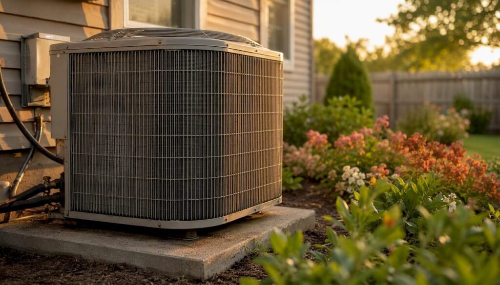 Heat pump outdoor unit close-up