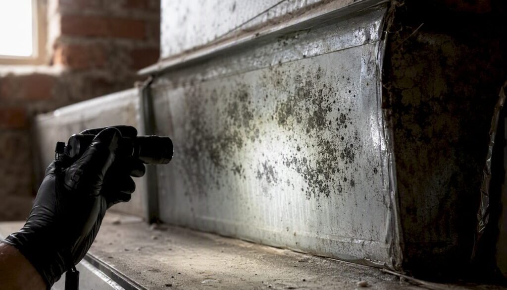 Close-up of mold inside home air duct